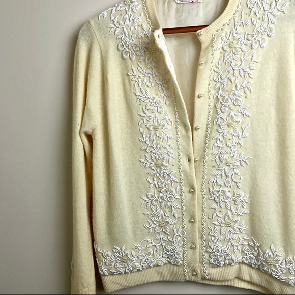 Vintage Sweaters - Vintage Beaded Lambswool Cardigan